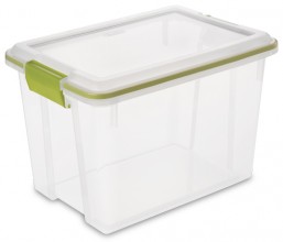 Sterilite 19322706 20-Quart Gasket Box, See-Through Lid and Base with Lime Latches.