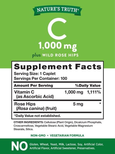 Vitamin C 1000 mg with wild rose hips, 100 Tablets