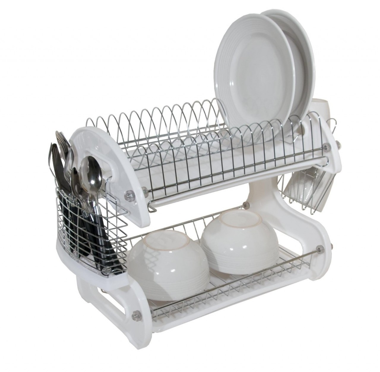 Essentials White Plastic Dish Drainer - 11.25'' x 13.75'' x 4.25'' 