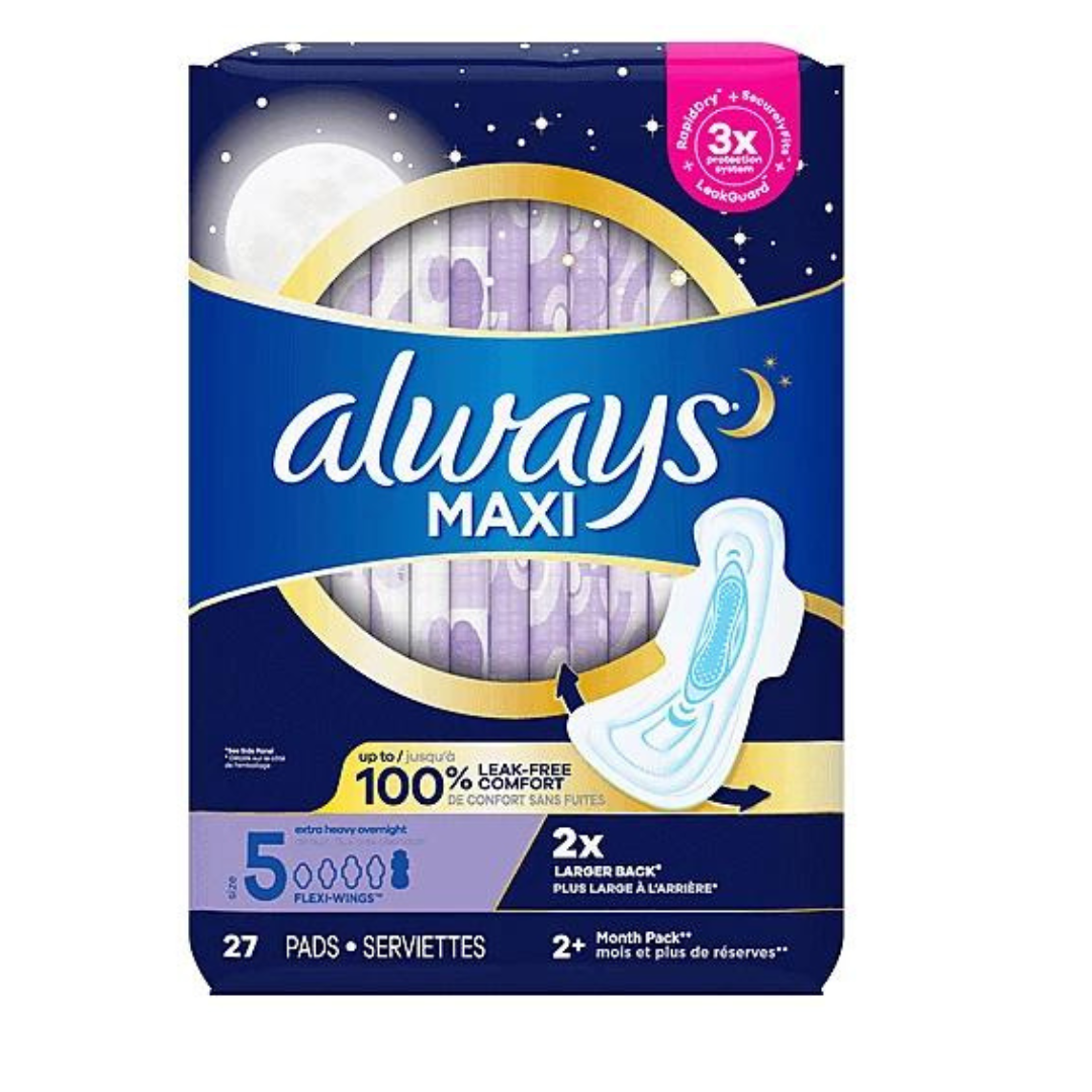 Always Extra Heavy Overnight Maxi Pads with Flexi-Wings - 20 Count :  : Health & Personal Care