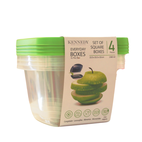 Kennedy Square Lunch Boxes, 4 pcs
