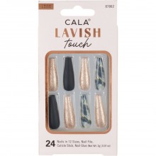 Cala Lavish Touch Press On Nails (Marble/Black with Glitter)