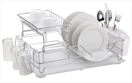 Home Basics DELUXE 2-Tier Dish RACK and Drainer, White