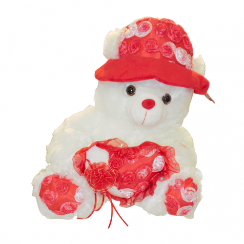 Bear w/ Rose Heart & Hat, 14"