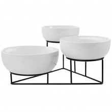 Gibson Elite 4 Piece Bowl Set with Metal Rack in White and Black