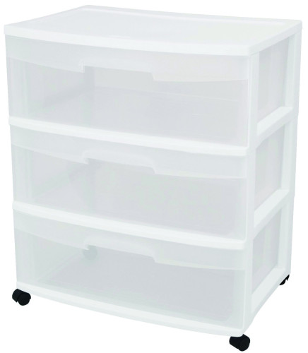 Sterilite 29308001 Cart Wide 3 Drawer Clear And White