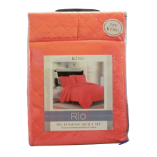 Rio Pinsonic Quilt Set, King Size, Coral, 3PC