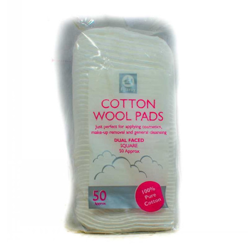 Fitzroy Dual Faced Cotton Wool Pads, Square, 50 Cnt.