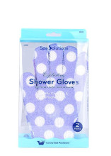 Cala Spa Solutions Exfoliating Shower Gloves Purple Polka Dot 2 Pairs