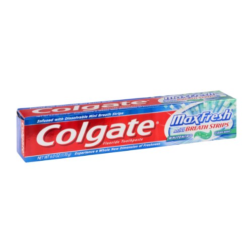 Colgate MaxFresh Whitening Fluoride Toothpaste with Mini Breath Strips Clean Mint, 6oz