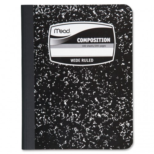 Mead Black Marble Wide-Ruled Composition Book 09910. 100 pages, Wide Ruled. White Paper