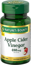 Nature's Bounty Apple Cider Vinegar Dietary Supplement, Supports Energy Levels and Metabolism, 480mg, 200 Tablets