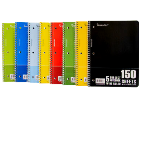 5 Subject Wide Ruled Notebook, 150 sheets