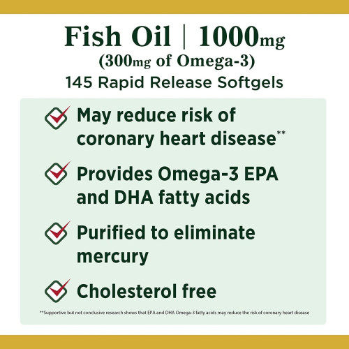 Nature's Bounty Fish Oil, 300 mg of Omega-3, 145 Count