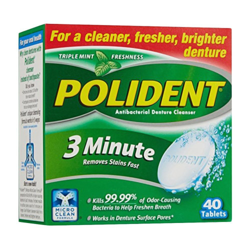 Polident Denture Cleaner  Antibacterial 3 Minutes Tablet ,40 Count