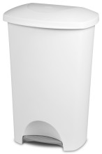 Sterilite Step-on Wastebasket - 11 Gallon Capacity - Solid Color with White Lid