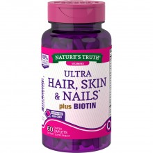Nature's Truth Ultra Hair Skin and Nails Vitamins Plus Biotin For Women and Men, 60 Count
