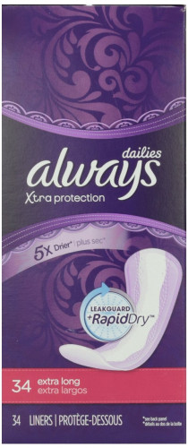 Always Xtra Protection Unscented Daily Liners, Extra Long, 34 Count