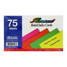 Bazic Fluorescent Ruled Index Cards, 75 sheets