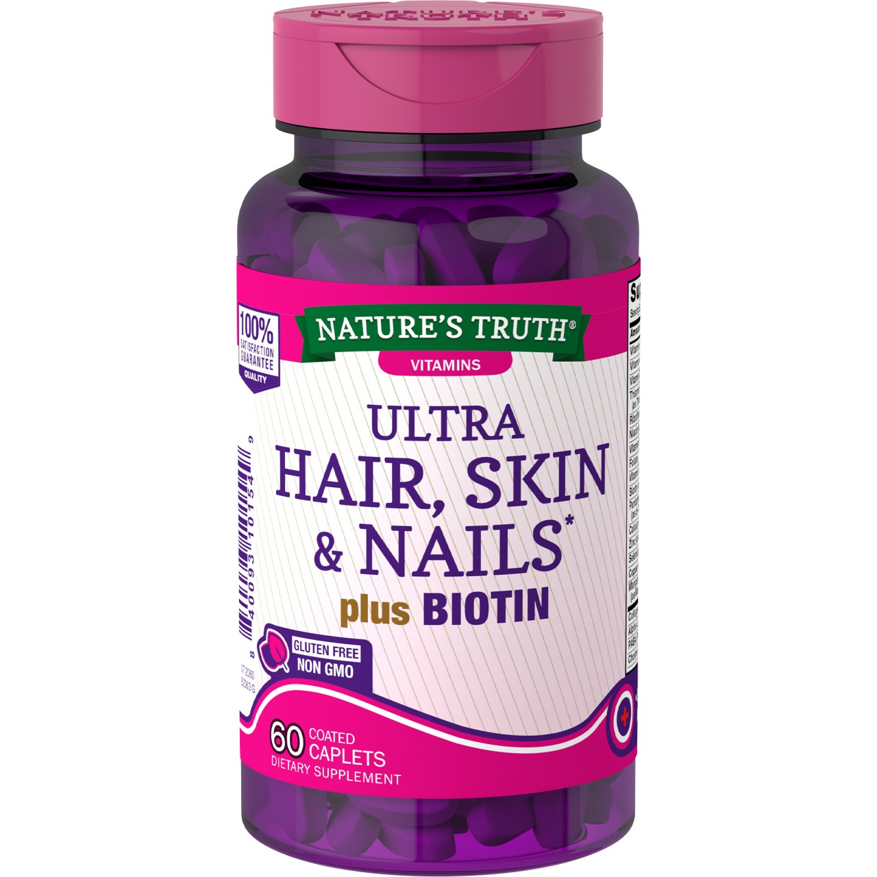 Nature's Truth Ultra Hair Skin and Nails Vitamins Plus Biotin For Women and  Men, 60 Count