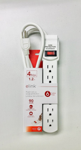 elink Power Bar With Surge Protection, 6 Outlets