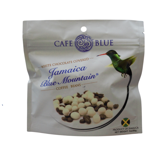 Cafe Blue White Chocolate Covered Jamaica Blue Mountain Coffee Beans, 3oz