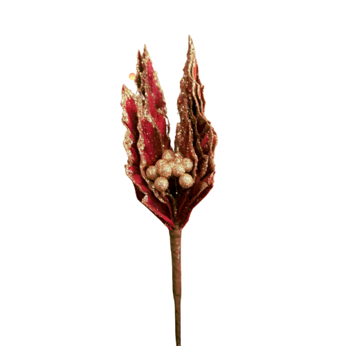 X-Mas Red & Gold Flower Pick (Each)